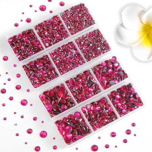 6736pcs Hotfix Rhinestones Flatback,Hot Pink Rhinestones for Crafts Clothes Mixed 5 Sizes, Hotfix Crystals with Tweezers and Wax Pencil Kit, SS6-SS30, Hot Pink