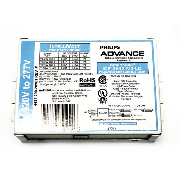 Advance SmartMate ICF-2S42-M2-LD - (2) Lamp Fluorescent Ballast - 42 Watt CFL - 120/277 Volt - Programmed Start - 1.0 Ballast Factor