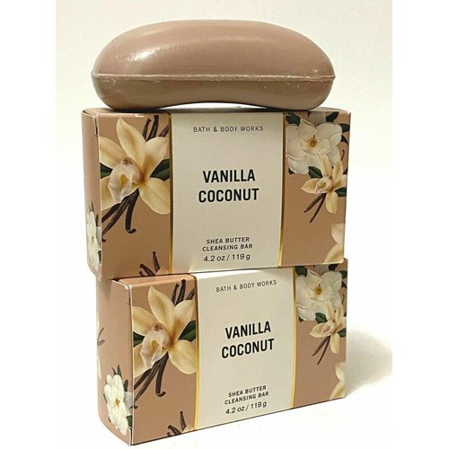 2 Vanilla Coconut Shea Butter Cleansing Bar Soap bath body 4.2 oz