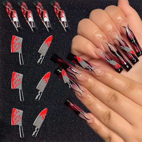 14Pcs Halloween Nail Charms Horror Silver Knife Nail Gems 3D Alloy Halloween Bloody Drop Knife Nail Art Charms Design Metallic Knife Gothic Nail Jewelry Nail Rhinestones for Women DIY Acrylic Nails