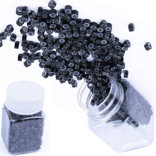 Micro Link Beads 5mm for Hair Extensions - 500 Silicone Lined Beads for Human Micro Link Rings Silicone Hair Extensions Tool(Black)