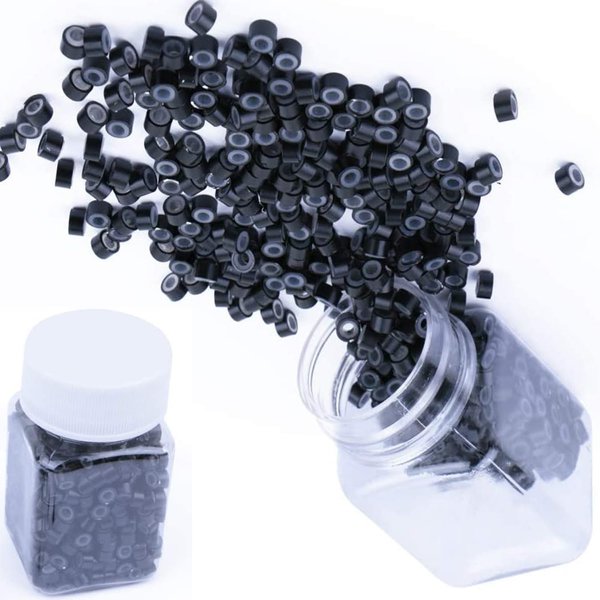 Micro Link Beads 5mm for Hair Extensions - 500 Silicone Lined Beads for Human Micro Link Rings Silicone Hair Extensions Tool(Black)