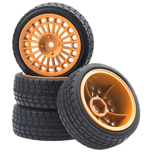 HIRCQOO OD2.75'' Nylon 12mm Hex Hub Wheel Rims & Rubber Tires Compatible with HSP Tamiya HPI Traxxas 1/10 1/12 On-Road Car,WLtoys 144001 A959 124018 LaTrax RC Buggy (Brown)