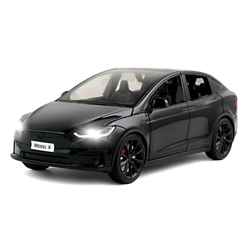 1:24 Scale Model X Alloy Car Model Diecast Toy Vehicles for Kids, car Model X Gull Wing Door，Pull Back Alloy Car with Lights and Music,Gifts for Boys and Girls (Black)