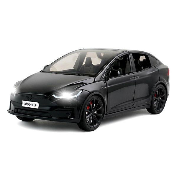1:24 Scale Model X Alloy Car Model Diecast Toy Vehicles for Kids, car Model X Gull Wing Door，Pull Back Alloy Car with Lights and Music,Gifts for Boys and Girls (Black)