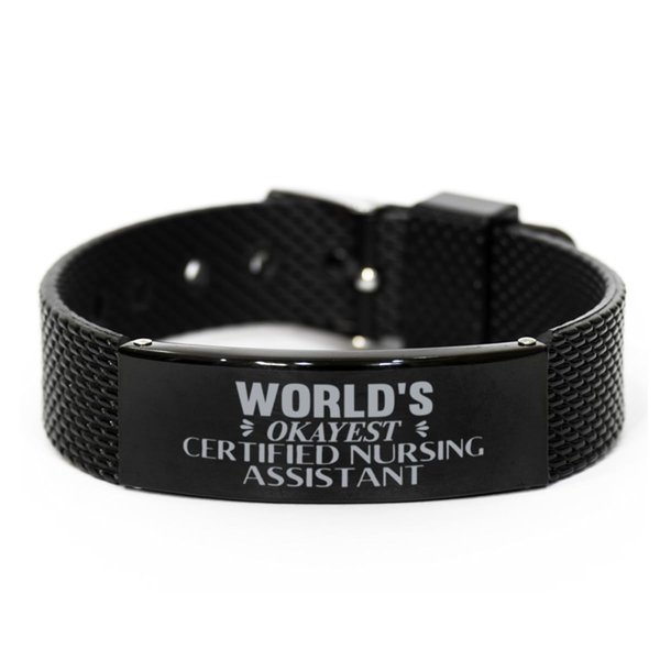 World's Okayest Certified Nursing Assistant Shark Mesh Bracelet Gifts For Certified Nursing Assistant Christmas Holiday Present Gifts for Certified Nursing Assistant Biirthday Gifts, Engraved Bracelet
