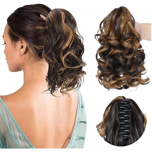 12" Short Curly Claw Ponytail Extensions Clip in Hair Extensions Hairpiece Messy Tousled Updo Hair Bun hair accessories for Women Girls (#4AH27A)