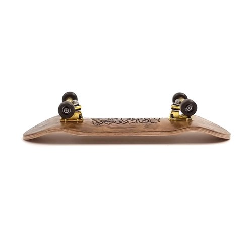 SPITBOARDS 34 mm Fingerboard Complete Wood Pro Set-Up (Pre-Assembled, 5-Layers), Pro Trucks, CNC Bearing Wheels, Foam Grip Tape (Deck: Burl Wood, Trucks: Gold, Wheels: Brown)