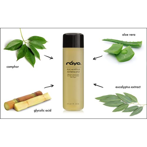 RAYA Eucalyptus Astringent with AHA 6 oz (G-207) | Exfoliating Glycolic Facial Toner for Oily and Break-Out Skin | Helps Balance pH and Dry Up Blemishes | Made with Alpha Hydroxy Acids