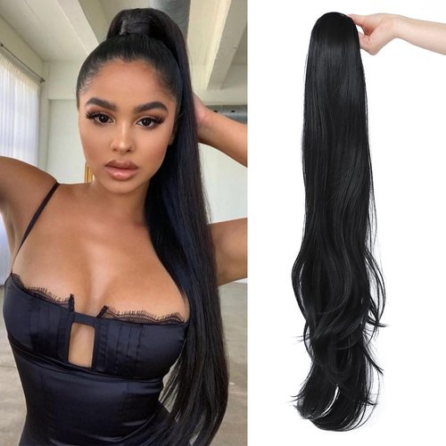YOLANFAIRY 32 Inch Long Straight Drawstring Ponytail Extension Synthetic Hair Extensions Ponytail...