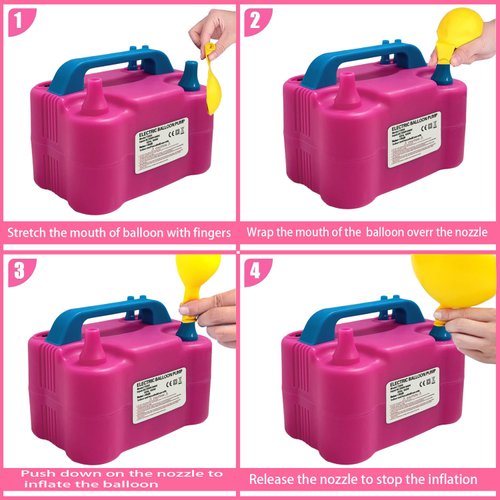 Electric Balloon Pump,110V 600W Portable Dual Nozzles Balloon Pump,Air Pump Balloon Blower for Party Decorations with Tying Tool(Rose Red)