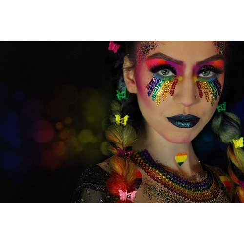 Neva Nude Face and Body Glitter Keychain - Chunky Glitter in Aloe for Festivals, Raves, and More | Cosmetic Grade | Super Sparkly (Rainbow Brite Multicolor Holographic Glitz Grenade)