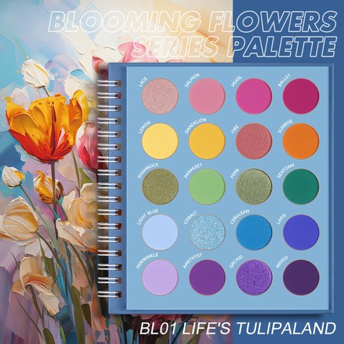 FOCALLURE BLOOMING FLOWERS SERIES Eyeshadow Palette, 20 Colors Eye Shadow Pallete, Highly Pigmented Shimmer & Matte Shades, Blendable, Long Lasting, Cosmetics Gift Kit, BL01