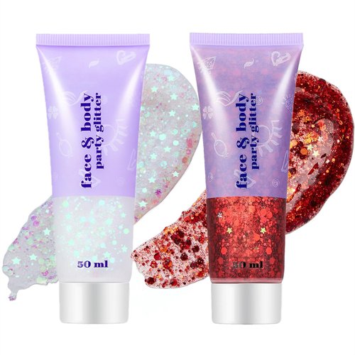 Go Ho Red and White Body Glitter Set,Singer Concerts Face Glitter Gel Makeup,Holographic Long Lasting Chunky Sequins Glitters for Eye Lip Hair Nails,Festival Rave Accessories,Red&White Glitter