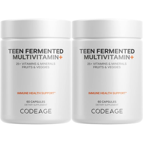 Codeage Teen’s Daily Multivitamin Supplement, 25+ Vitamins & Minerals for Teenage Boys & Girls, Organic Whole Foods Vitamins for Teenagers, Vitamin A, B Vitamins, Vitamin C, D, E, K, Omega-3, 2 Pack