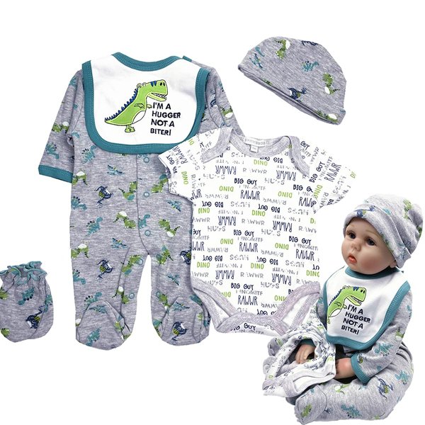 Reborn Baby Doll Clothes Boy 22 inch Accesories Outfits 5 Piece Set for 20-22 inch Reborns Doll Newborn Baby Boy Doll Clothing
