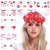 Valentine's Day Red Heart Lips Temporary Tattoo Stickers Glitter Butterfly bows Waterproof Fake Freckle Tattoos Rave Face Body Makeup Accessories for Women Halloween Cosplay Party 10Sheets