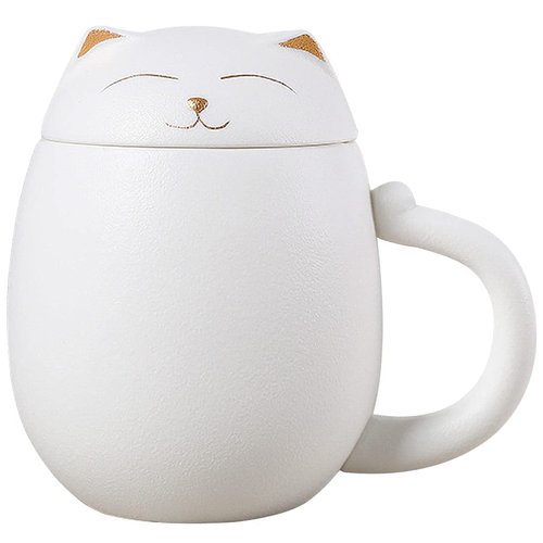 Liywall - Ceramic Tea Mug with Infuser and Lid, Cat Design Handmade Porcelain Tea Cup Strainer With Portable Shockproof Storage Case for Travel Office Home,Wife Girlfriend Gift - White