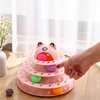 Suhaco Interactive Cat Toys for Indoor Cats Fun Roller 4 Level Cat Tower with Cute Stickers Turntable Kittens Ball Teaser Toy (Pink)