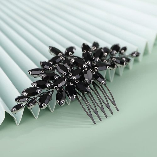 BERYUAN Women Girls Bridal Black Crystal Rhinestone Wedding Hair Comb Teardrop Rhinestone Wedding Headpiece Silver Gold Wedding Hair Accessories Bridal Headband for Brides Bridesmaid (black)