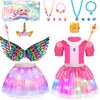 Toddlers Light Up Princess Dress Up Clothes for Little Girls 3-6, Unicorn & Peach Kids Dress Up Princess Costume with Tutu, Wing, Play Jewelry, Kid Pretend Play Princess Toys Gift for Girls Toddler