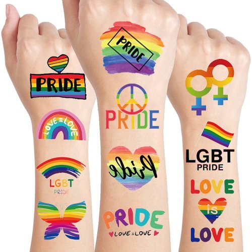 10 Sheets Rainbow Temporary Tattoos, LGBT Face Rainbow Stickers Waterproof Body Gay Pride Tattoos Rainbow Flag Heart Temporary Tattoos for Pride Party Favors