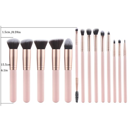 YJ-Anyue Makeup Brushes Pink wooden Makeup Brushes Set Premium Synthetic Foundation Brushes Blending Face Powder Eye Shadow Concealer Make Up Brushes Tool (14PCS Pink)