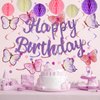 YEOCU Birthday Decorations, NO DIY, Pre-Strung Happy Birthday Banner with Honeycomb Balls, Hanging Swirls, Circle Dots Garland, Happy Birthday Party Decorations for Women Men Boys Girls (Purple)