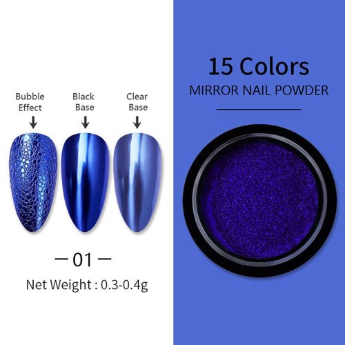 Blue Chrome Nail Powder Mirror Effect Metallic Dust Holographic Glitter Glazed Manicure Decoration Reflective Pigment for DIY Gel Polish Nail Art, Resin Craft, Gifts