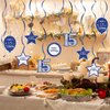 Nelbiirth Happy 15th Birthday Blue & Silver Glitter Swirls Streamers Party Decorations - 15 Pcs 15th Birthday Hanging Swirls Streamers Kit,Cheers to Fifteen Years Old Bday Party Sign.