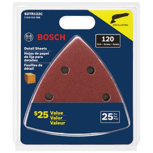 BOSCH SDTR122C 25 Pc. 3-3/4 In. 120 Grit Detail Sanding Sheets FOR Wood