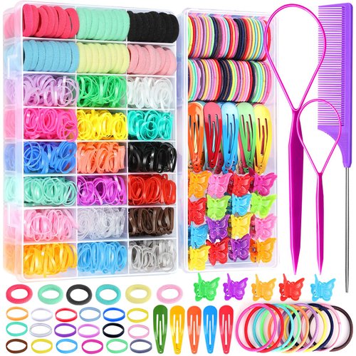 YGDZ Hair Accessories Set: Colorful Rubber Bands, Cotton Hair Ties, Ponytail Holders, Hair Clips with Organizer Box for Girls, Toddlers
