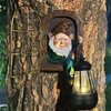 Fairy Garden Statues Gnomes Solar Lantern - Whimsical Elf Out The Door Tree Hugger Figurines Fence Wall Yard Art Home Decor Outdoor Tree Face Sculpture, Ideal Thanksgiving Decorations