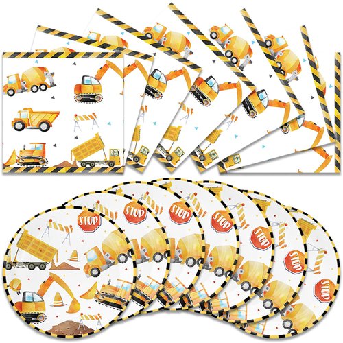 40Pcs Construction Birthday Party Supplies-Party Decorations Tableware For Kids, Plate, Napkin Party Decorations Dinnerware