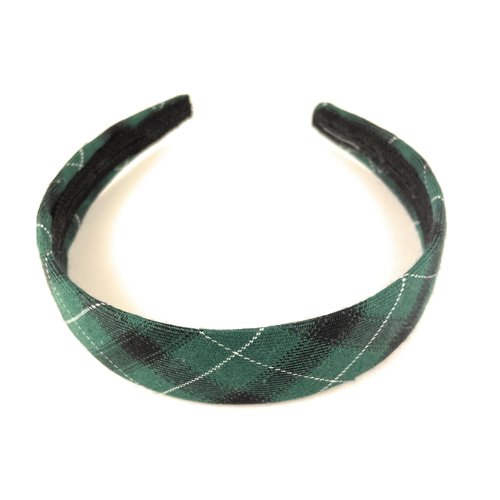 Fashion Accessories Now green black white plaid headband 1 1/8 inches wide tartan fabric covered hair band plaid headband