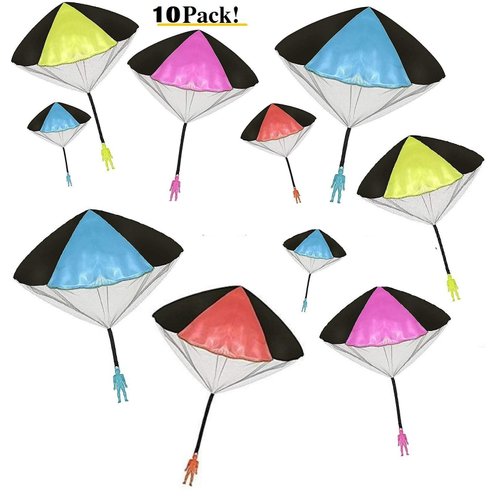 Toys+ Skydiver Parachute Men 10 Piece Party Pack Tangle Free (Colors and Styles May Vary) for Kids and Children