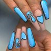 Foccna Comic Blue Press on Nails Extra Long, Acrylic Fake Nails Coffin Cartoon LOVE False Nails,Artificial Nails for Women and Girls, 24 pcs