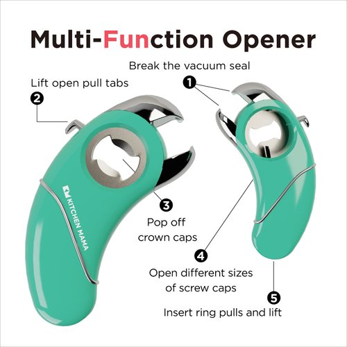 Kitchen Mama Epic One Multifunction Opener: A Pick Ergonomic Opener- Magnetic Bottle Opener, Beer & Soda Can Opener, Pull Tab & Jar Opener for Weak Hands and Arthritis (Teal)