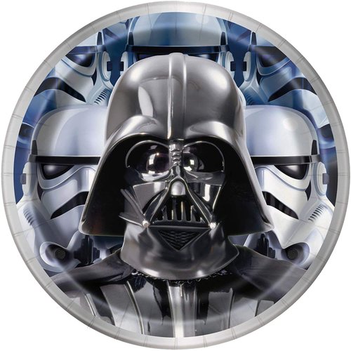Unique Star Wars Classic Birthday Party Supplies Bundle Pack includes 24 Dessert Cake Paper Plates and 1 Dinosaur Sticker Sheet