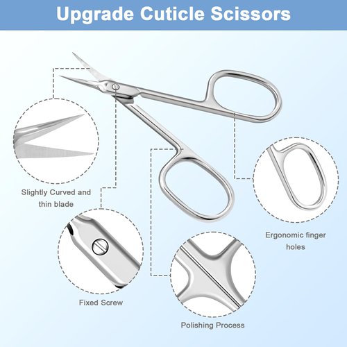 Lermende Cuticle Scissors with Curved Sharp Tip, Portable Small Scissors Professional Cuticle Cutter, Multi-Purpose Russian Manicure Cuticle Trimmer for Eyebrow, Nail, Eyelash, Beards (Silver)