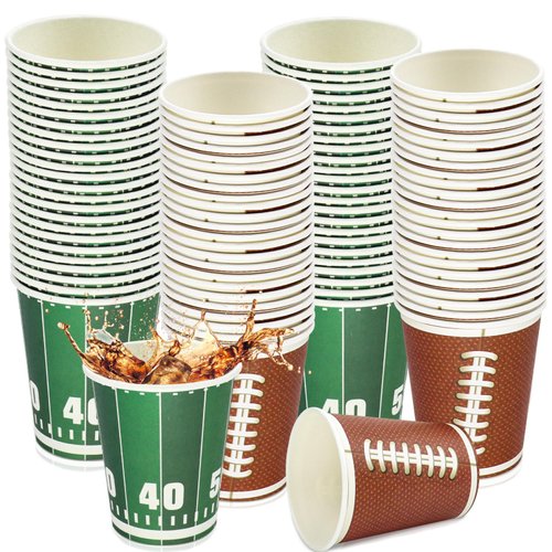Hegbolke 100 Pcs Football Decorations Cups 9 Oz Paper Cups for Sports Party Fans Game Day Football Themed Birthday Party Supplies Football Party Favors