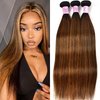 UNice Hair Brown Blonde Straight Human Hair Weave 3 Bundles, Brazilian 100% Virgin Unprocessed Remy Hair Ombre Highlight Color Hair Extensions 100g/pc (10 12 14)