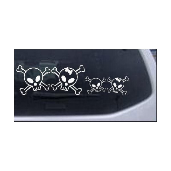 Rad Dezigns Cute Skull with Son Daughter Stick Family Car Window Wall Laptop Decal Sticker - White 8in X 2.2in