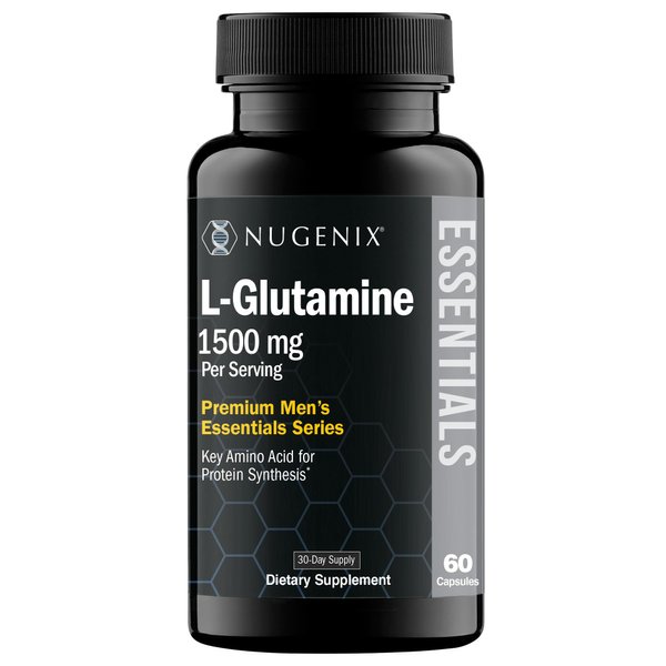 Nugenix Essentials L-Glutamine, 1500mg 100% Botanical L-Glutamine Amino Acid, Protein Synthesis, Supports Cellular Function, 60 Capsules