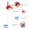 AIEX Cat Teaser Toy, Cat Wand Toy Retractable with Silicone Collar Interactive Cat Toys Attached with Feather for Indoor Cat Kitten Exercise Training (Blue, Pink)