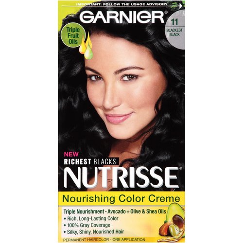 Garnier Nutrisse Nourishing Hair Color Creme, 11 Blackest Black (Packaging May Vary)