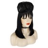 Juziviee Black Wig for Costume Women With Buns Necklace Cute Soft Black Wigs for Halloween Costume Cosplay JZ020BK