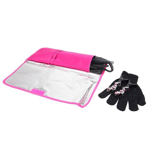 Xtenzi Heat Resistant/Heat Shield/Flattening Irons/Curling Iron Cover/Flat Iron Travel Pouch/Hair Straighteners Case/Heat Resistant Glove and Clip ( (Hot Pink)