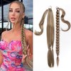 EMMOR Long Braided Ponytail Extension with Hair Straight Wrap Around Ponytail Hair Extensions with Hair Tie Soft healthy Synthetic Hair Piece for Women girls Daily(33 inch Ash Blonde）