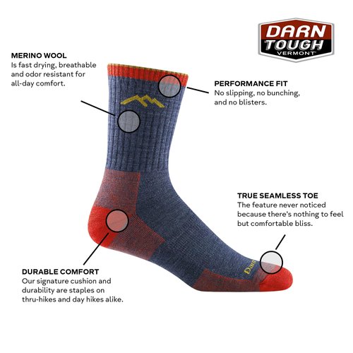 Darn Tough (Style #1466) Men's Merino Wool Hiker Micro Crew Cushion Socks (as1, alpha, l, regular, regular, Denim)